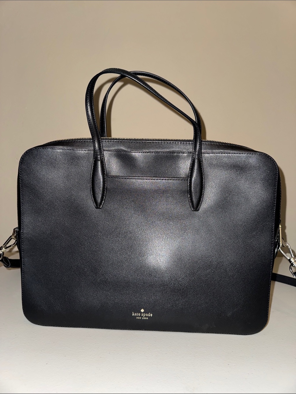 kate spade Black Leather Laptop Tote with Shoulder Strap
